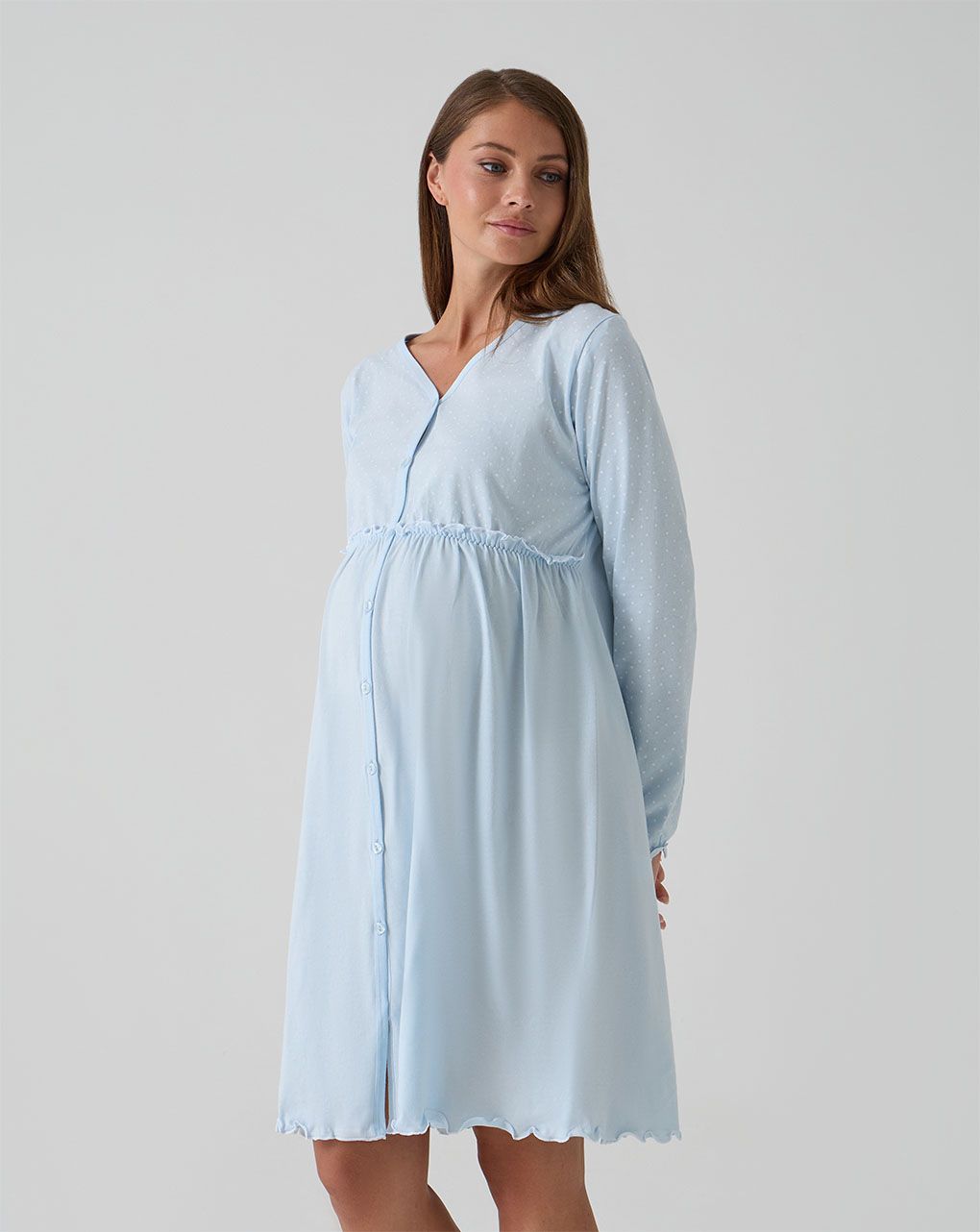 γυναικείο νυχτικό εγκυμοσύνης/θηλασμού γαλάζιο πουά - Prénatal