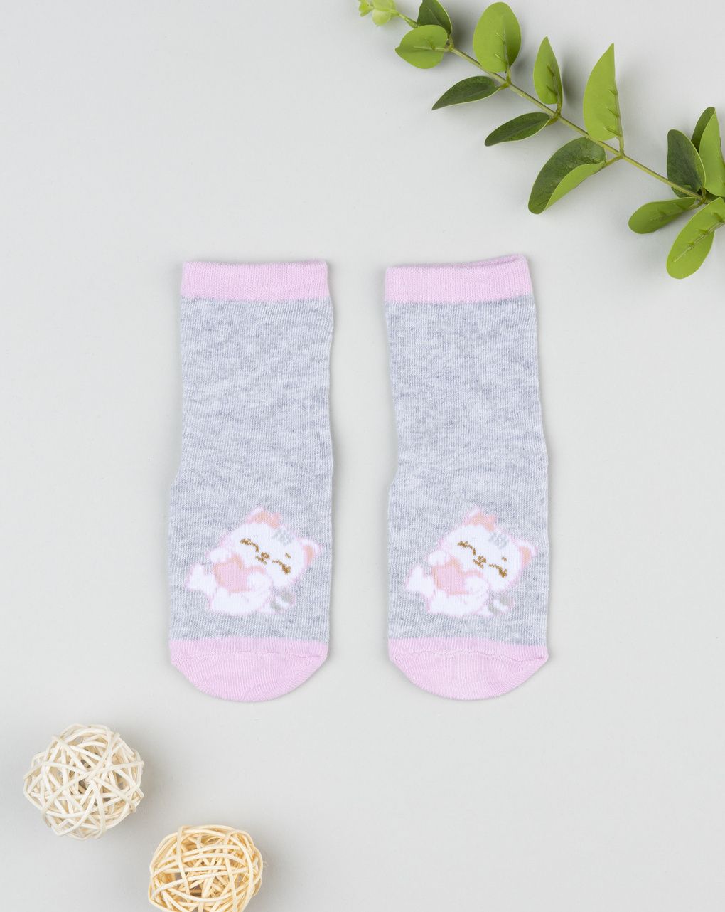 βρεφικές αντιολισθητικές κάλτσες με γατάκι για κορίτσι