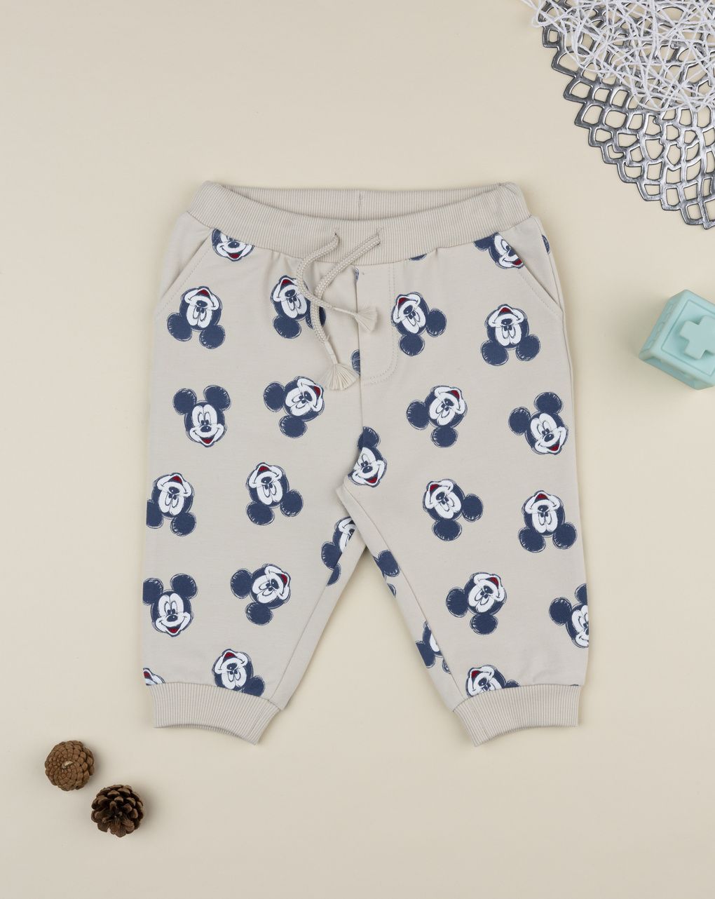 βρεφικό παντελόνι φόρμας μπεζ mickey για αγόρι