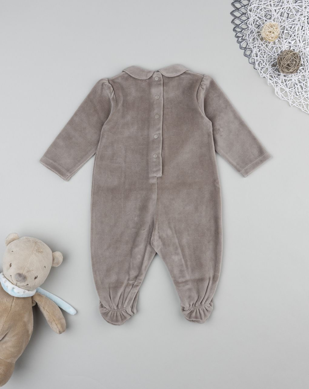 βρεφικό φορμάκι σενίλ καφέ με λαγουδάκι για κορίτσι - Prénatal