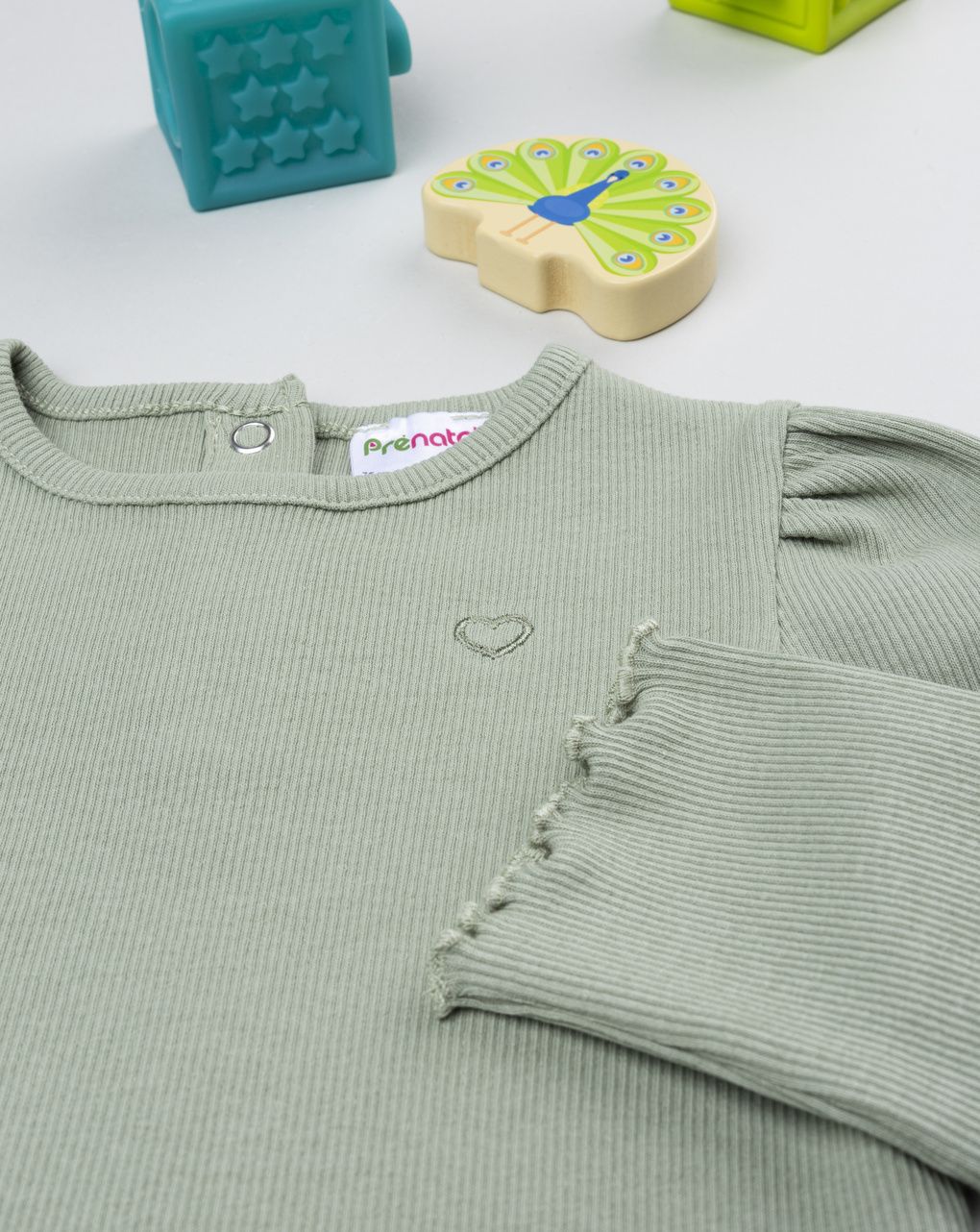 βρεφική μπλούζα φιστικί ριμπ με καρδούλα για κορίτσι - Prénatal