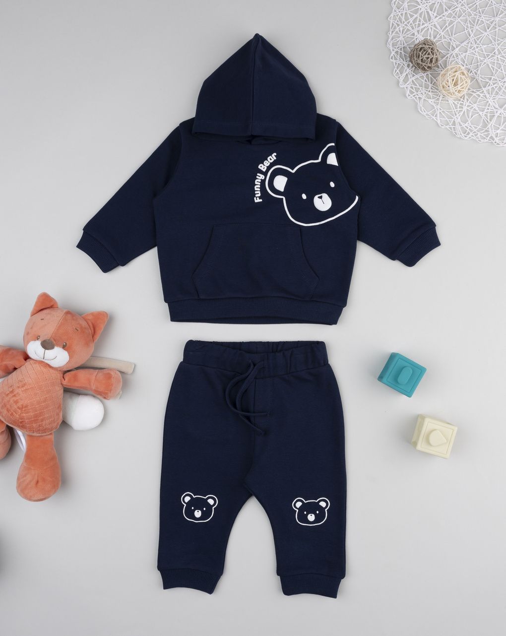βρεφικό σετ φούτερ και φόρμα μπλε funny bear για αγόρι - Prénatal