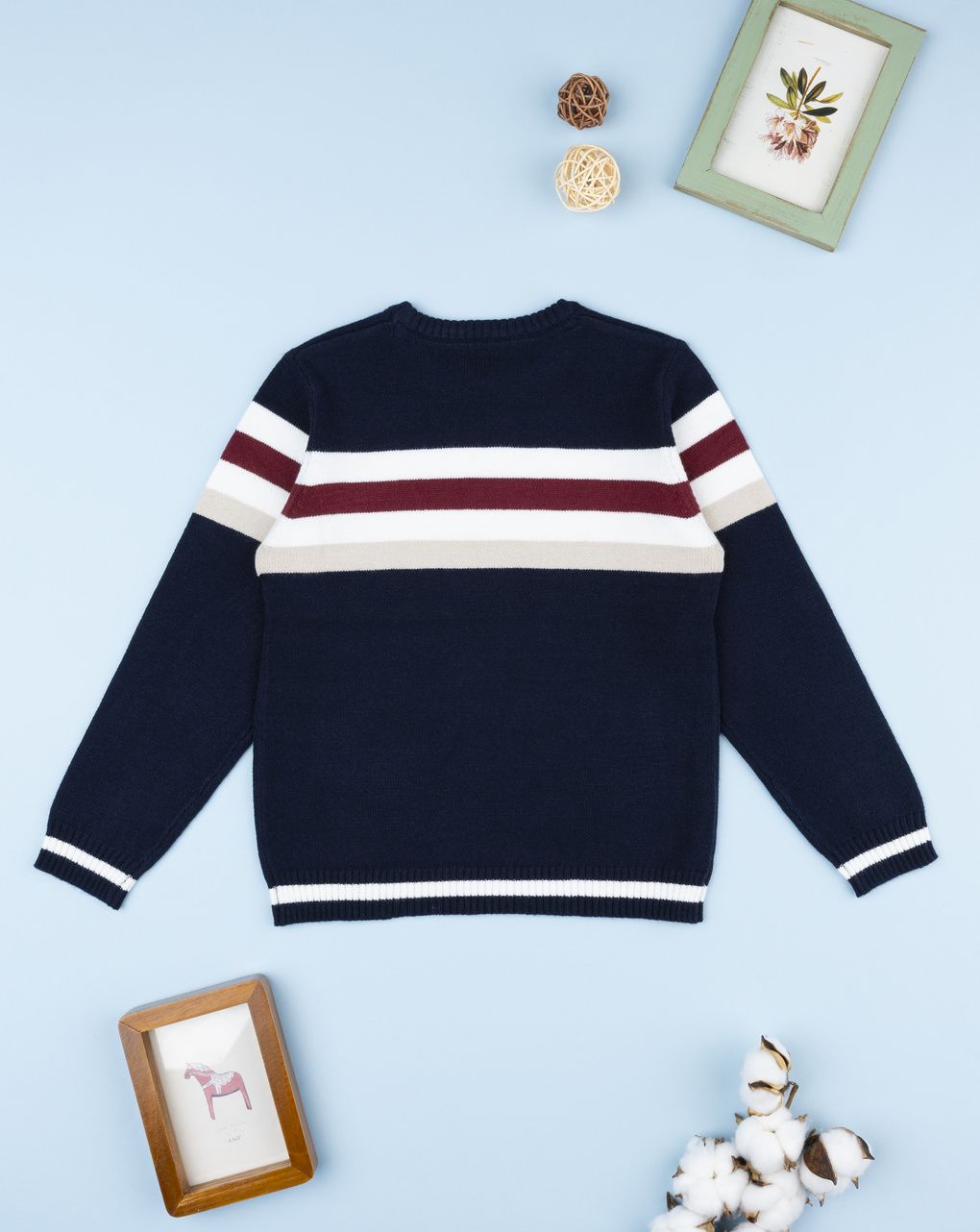παιδικό πουλόβερ μπλε ριγέ μπορντώ/μπεζ για αγόρι - Prénatal