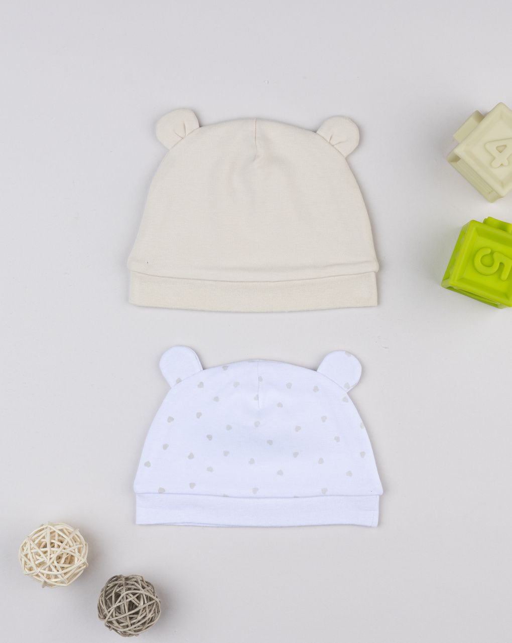 βρεφικά σκουφάκια μπεζ/λευκό με καρδούλες για κορίτσι - Prénatal