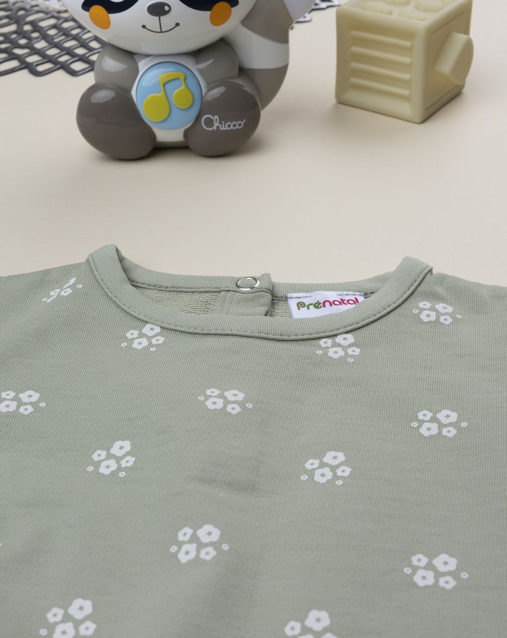 βρεφική μπλούζα φούτερ φιστικί με λουλούδια για κορίτσι - Prénatal