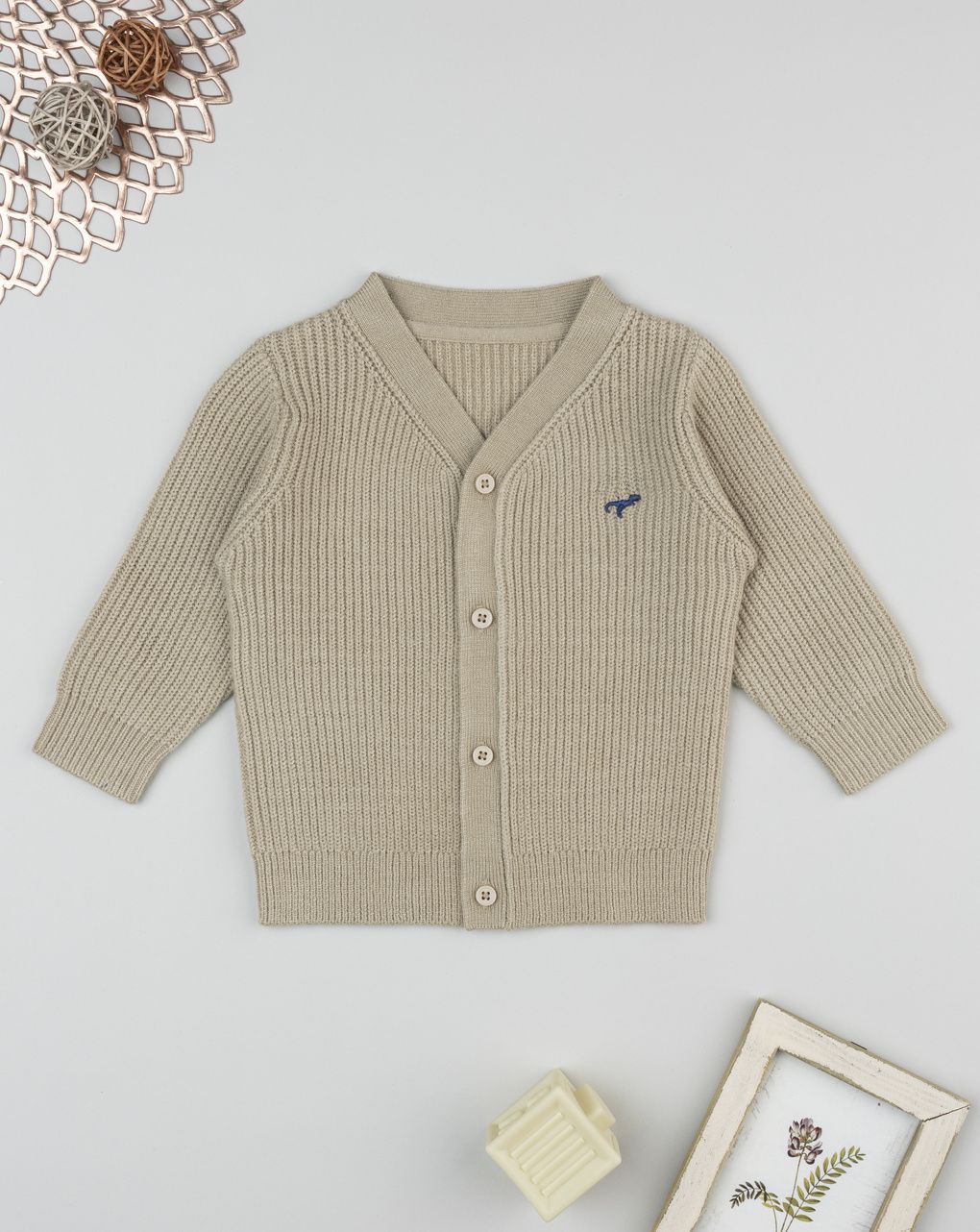 βρεφική πλεκτή ζακέτα καφέ dino για αγόρι - Prénatal