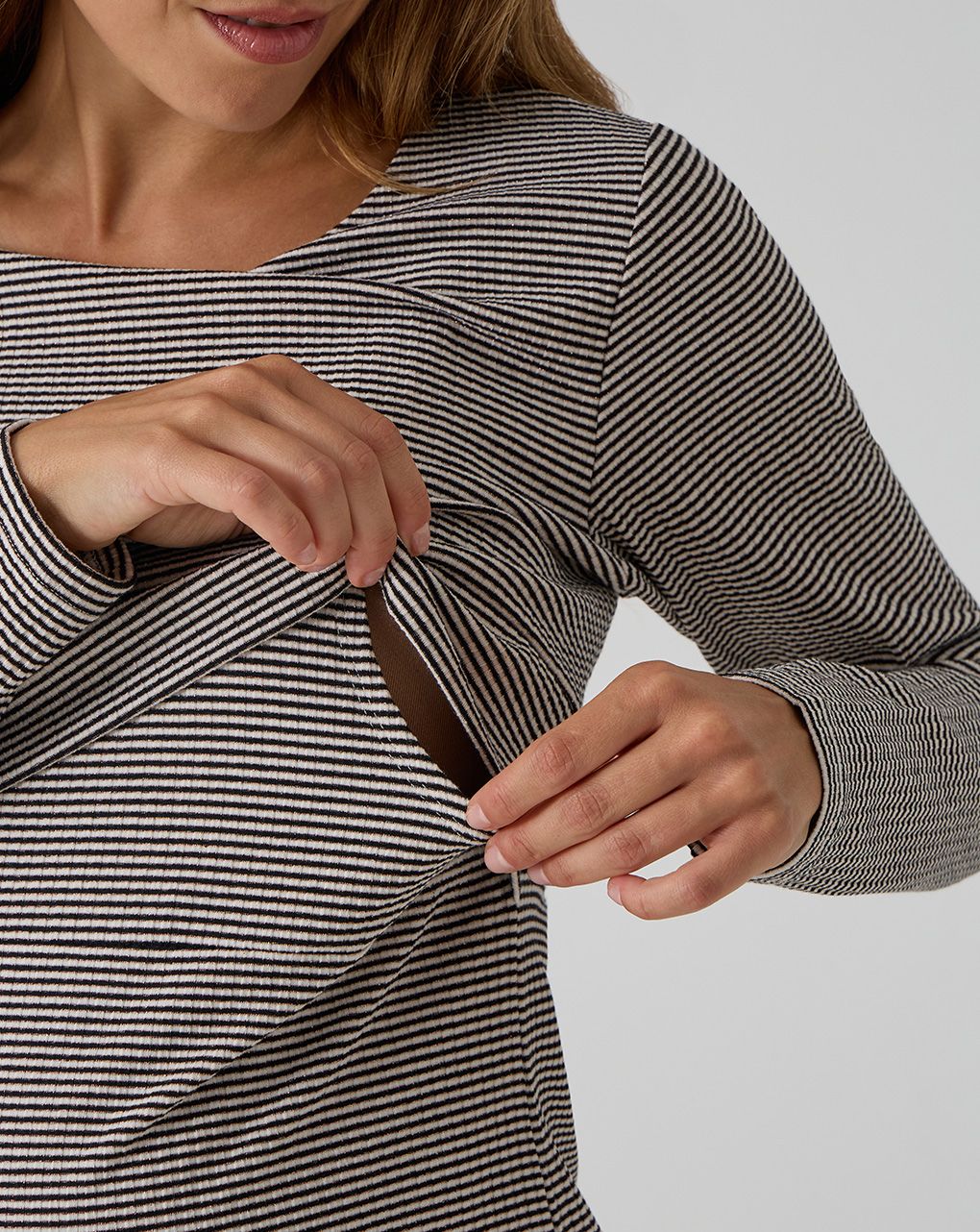 γυναικεία μπλούζα εγκυμοσύνης/θηλασμού ριγέ μπεζ/μαύρη - Prénatal