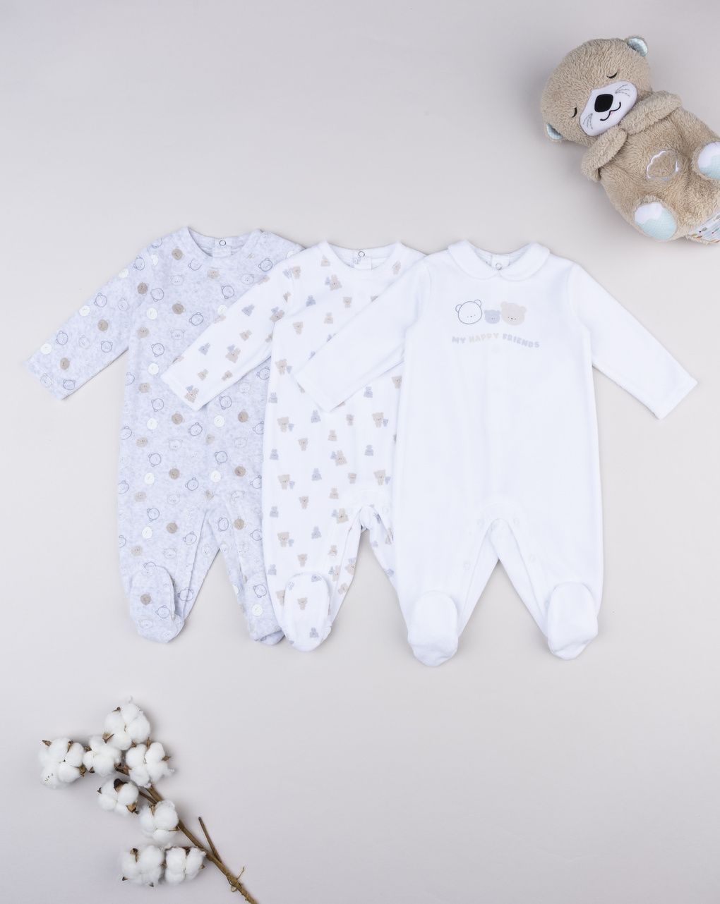 βρεφικά φορμάκια σενίλ με αρκουδάκια πακέτο x3 για αγόρι - Prénatal