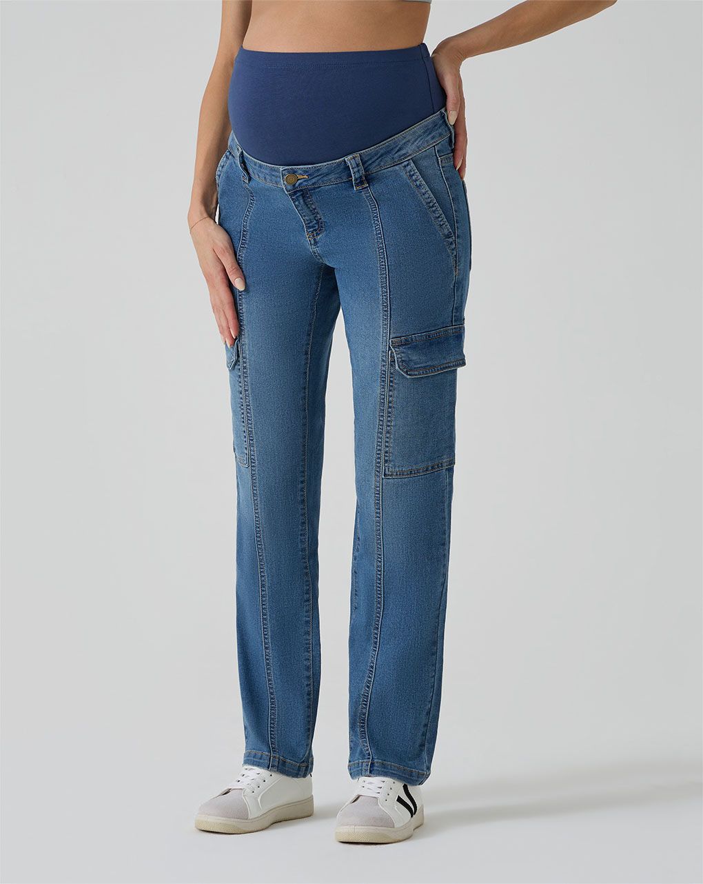 γυναικείο τζιν παντελόνι εγκυμοσύνης cargo μπλε - Prénatal