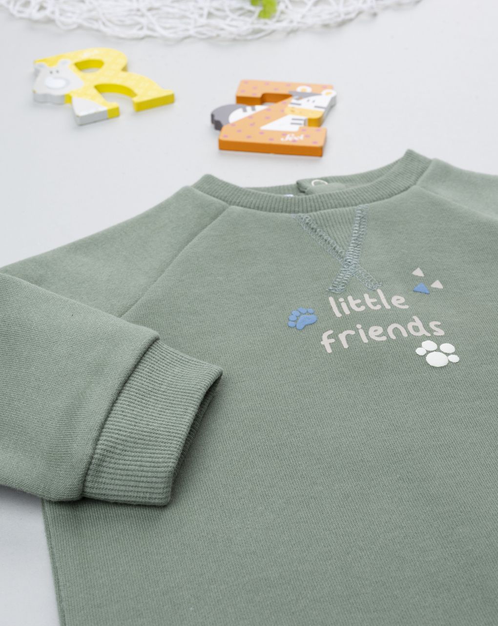 βρεφική μπλούζα φούτερ λαδί little friends για αγόρι - Prénatal