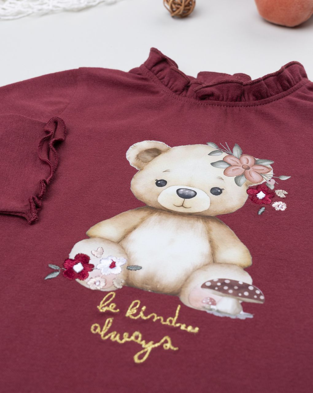 βρεφική μπλούζα μπορντώ με αρκουδάκι για κορίτσι - Prénatal