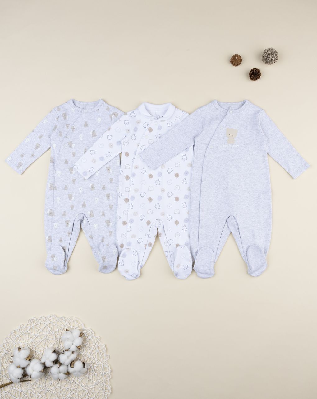 βρεφικά φορμάκια βαμβακερά με αρκουδάκια πακέτο x3 για αγόρι