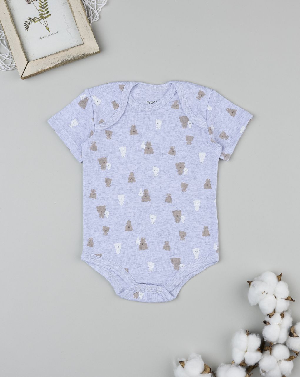 βρεφικό κορμάκι γκρι με αρκουδάκια για αγόρι