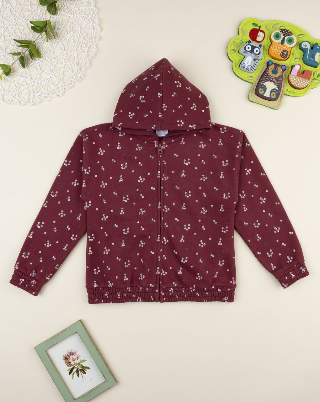 παιδική ζακέτα φούτερ μπορντώ φλοράλ για κορίτσι