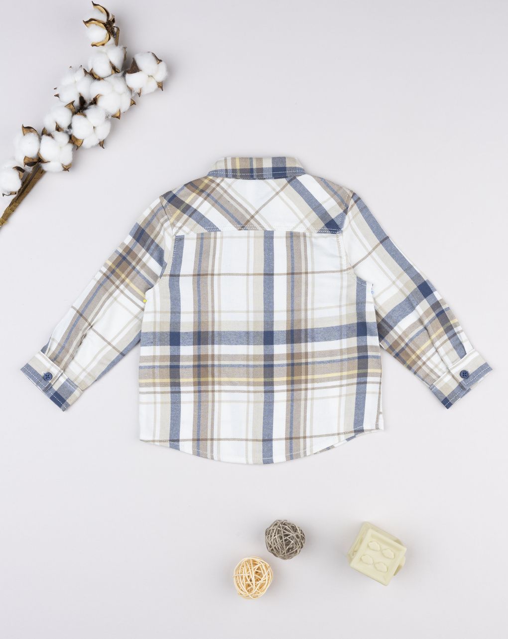 βρεφικό πουκάμισο καρό μπεζ/μπλε για αγόρι - Prénatal