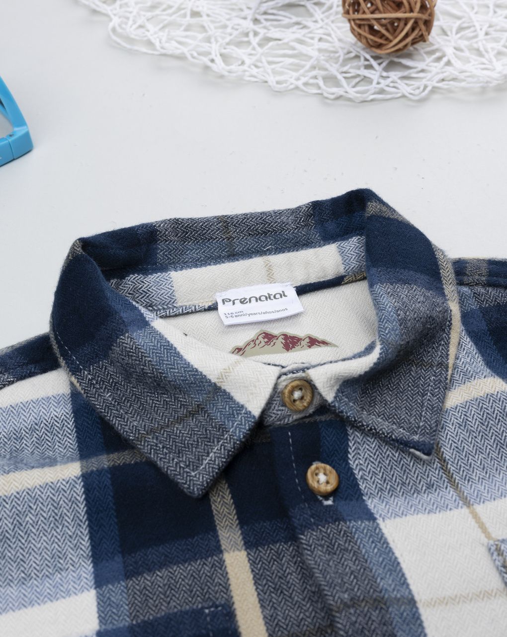 παιδικό πουκάμισο καρό μπλε/μπεζ για αγόρι - Prénatal