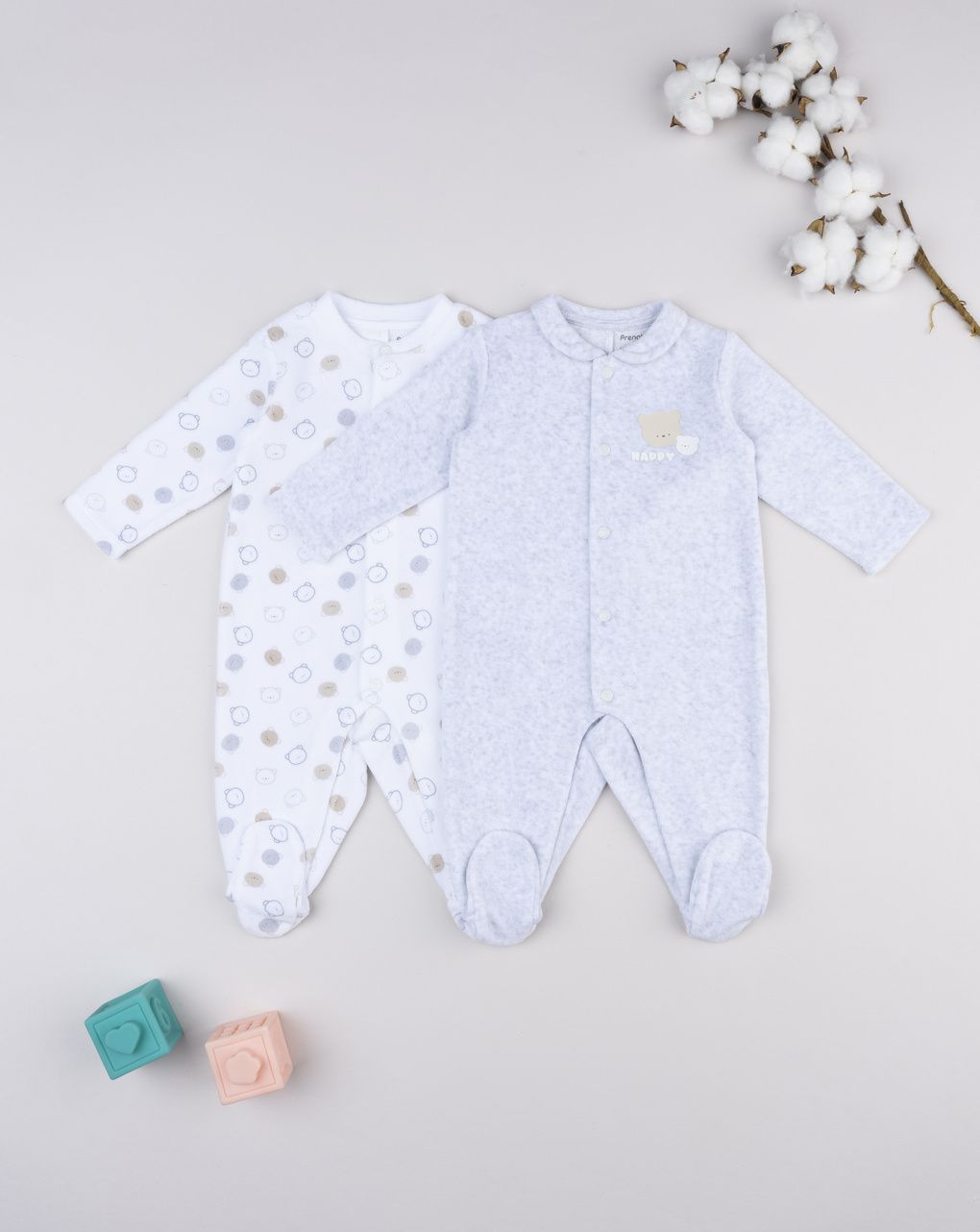 βρεφικά φορμάκια σενίλ με αρκουδάκια πακέτο x2 για αγόρι - Prénatal