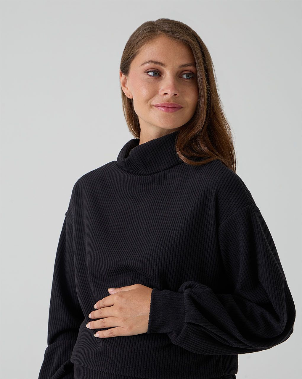 γυναικείο σετ εγκυμοσύνης μπλούζα και φούστα μαύρο ριμπ - Prénatal