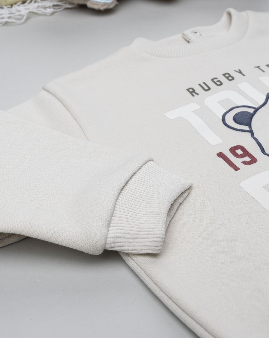 βρεφική μπλούζα φούτερ κρεμ rugby team για αγόρι - Prénatal