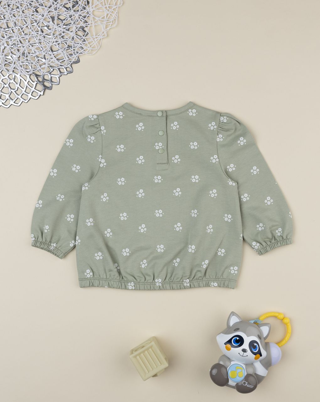 βρεφική μπλούζα φούτερ φιστικί με λουλούδια για κορίτσι - Prénatal