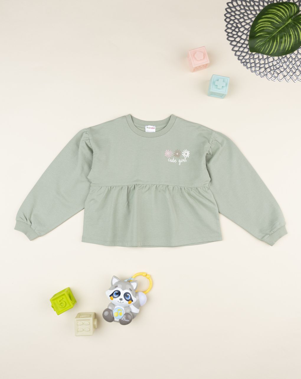 παιδική μπλούζα φούτερ φιστικί με μαργαρίτες για κορίτσι