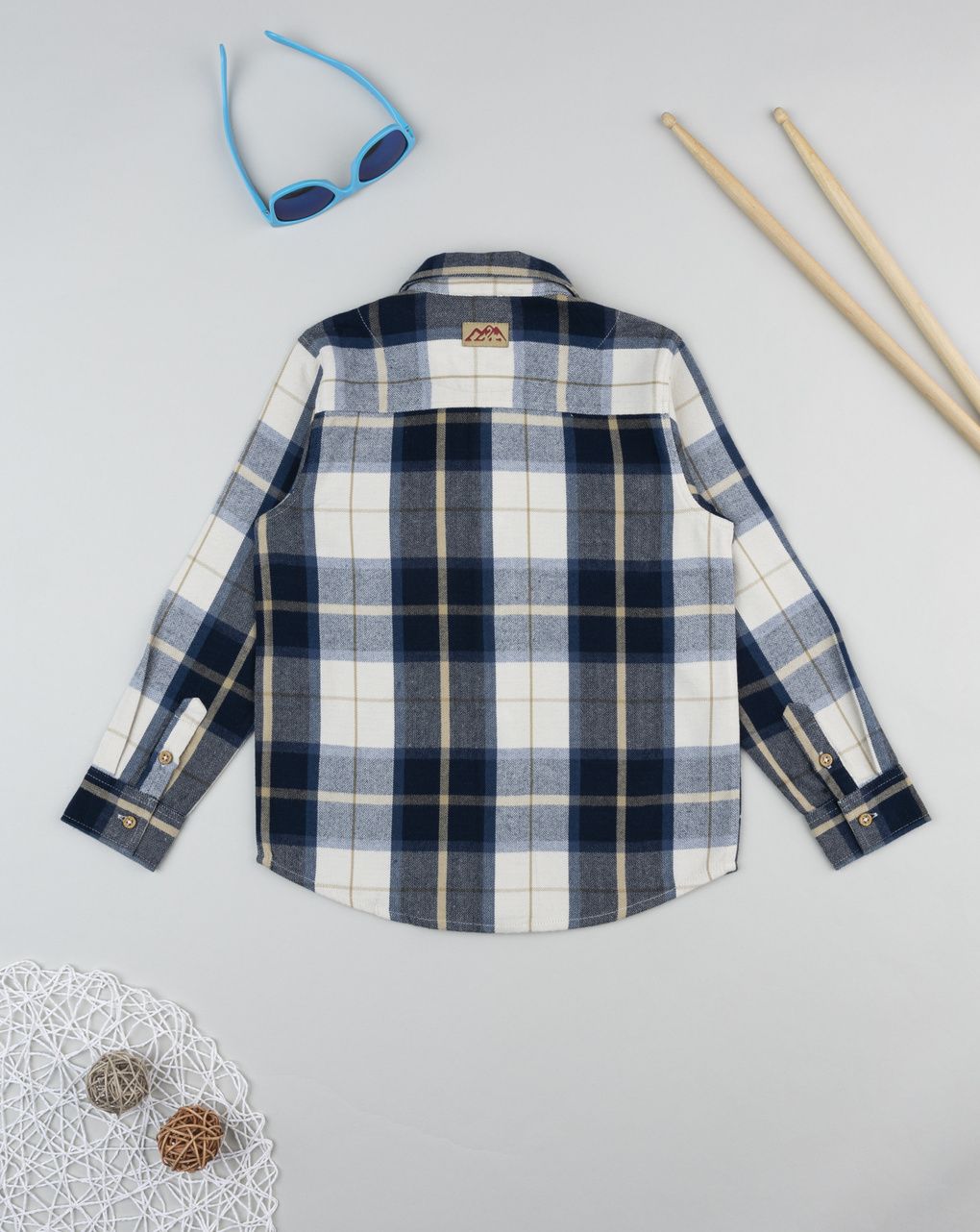 παιδικό πουκάμισο καρό μπλε/μπεζ για αγόρι - Prénatal