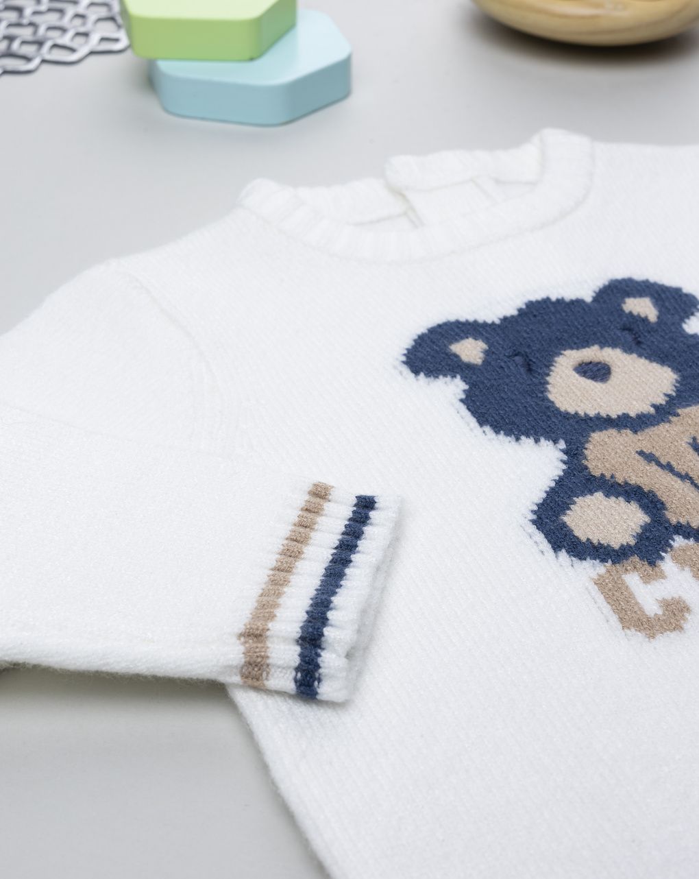 βρεφικό πουλόβερ λευκό cute για αγόρι - Prénatal