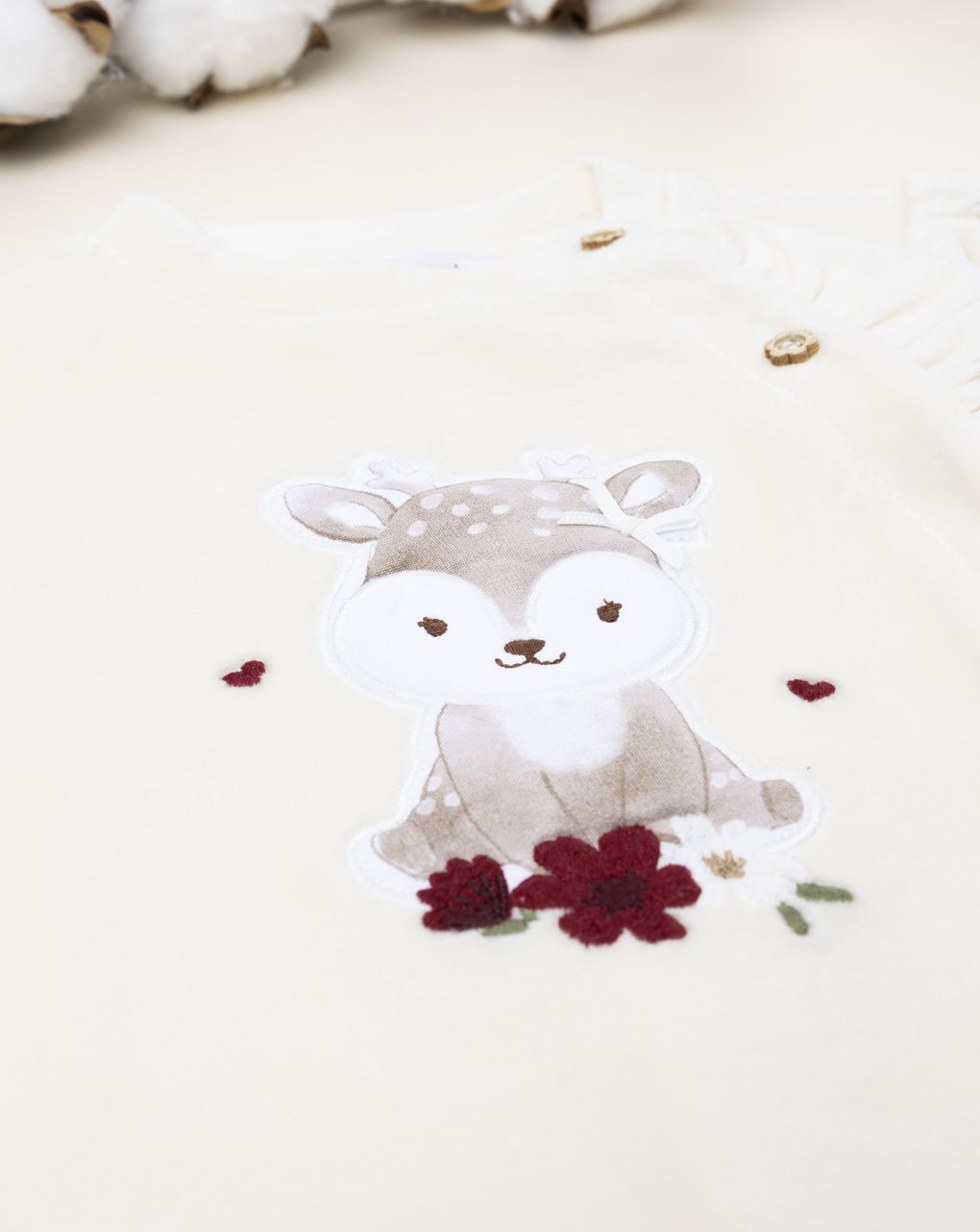 βρεφικό φορμάκι σενίλ κρεμ με ελαφάκι για κορίτσι - Prénatal