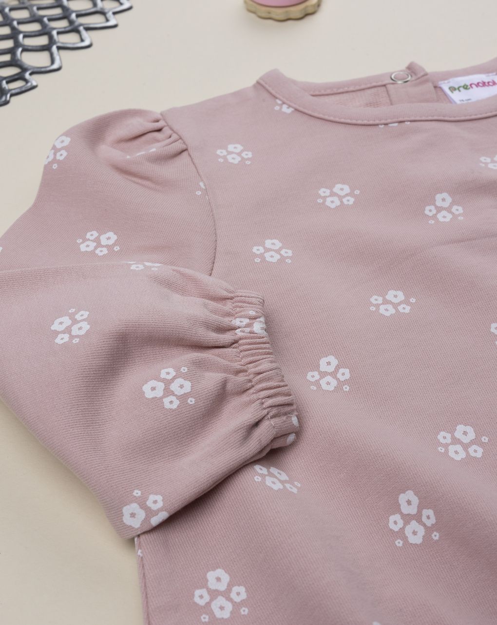 βρεφική μπλούζα φούτερ ροζ με λουλούδια για κορίτσι - Prénatal