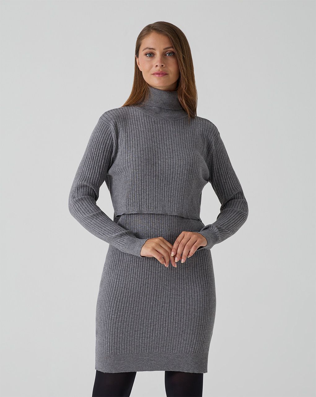 γυναικείο φόρεμα πλεκτό εγκυμοσύνης/θηλασμού γκρι - Prénatal