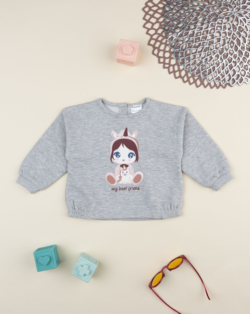 βρεφική μπλούζα φούτερ γκρι best friend για κορίτσι