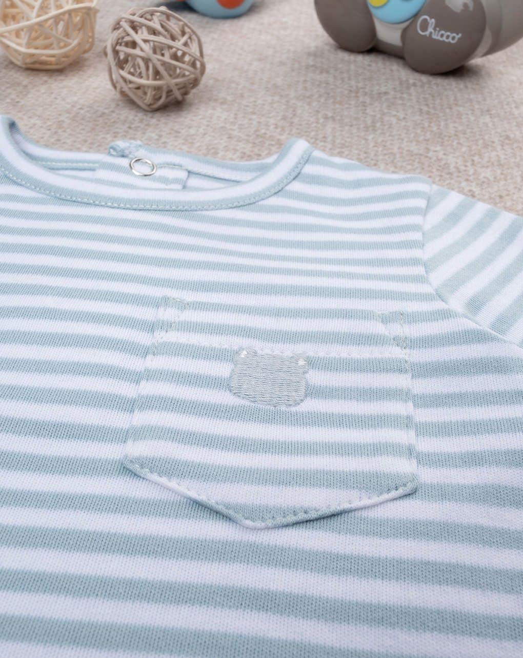 βρεφική μπλούζα ριγέ βεραμάν με αρκουδάκι για αγόρι - Prénatal