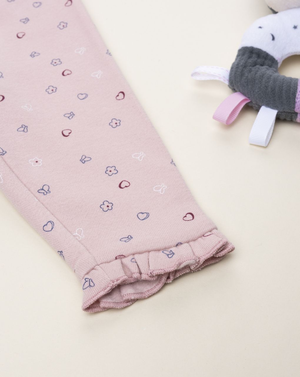 βρεφικό παντελόνι φούτερ ροζ με καρδούλες για κορίτσι - Prénatal