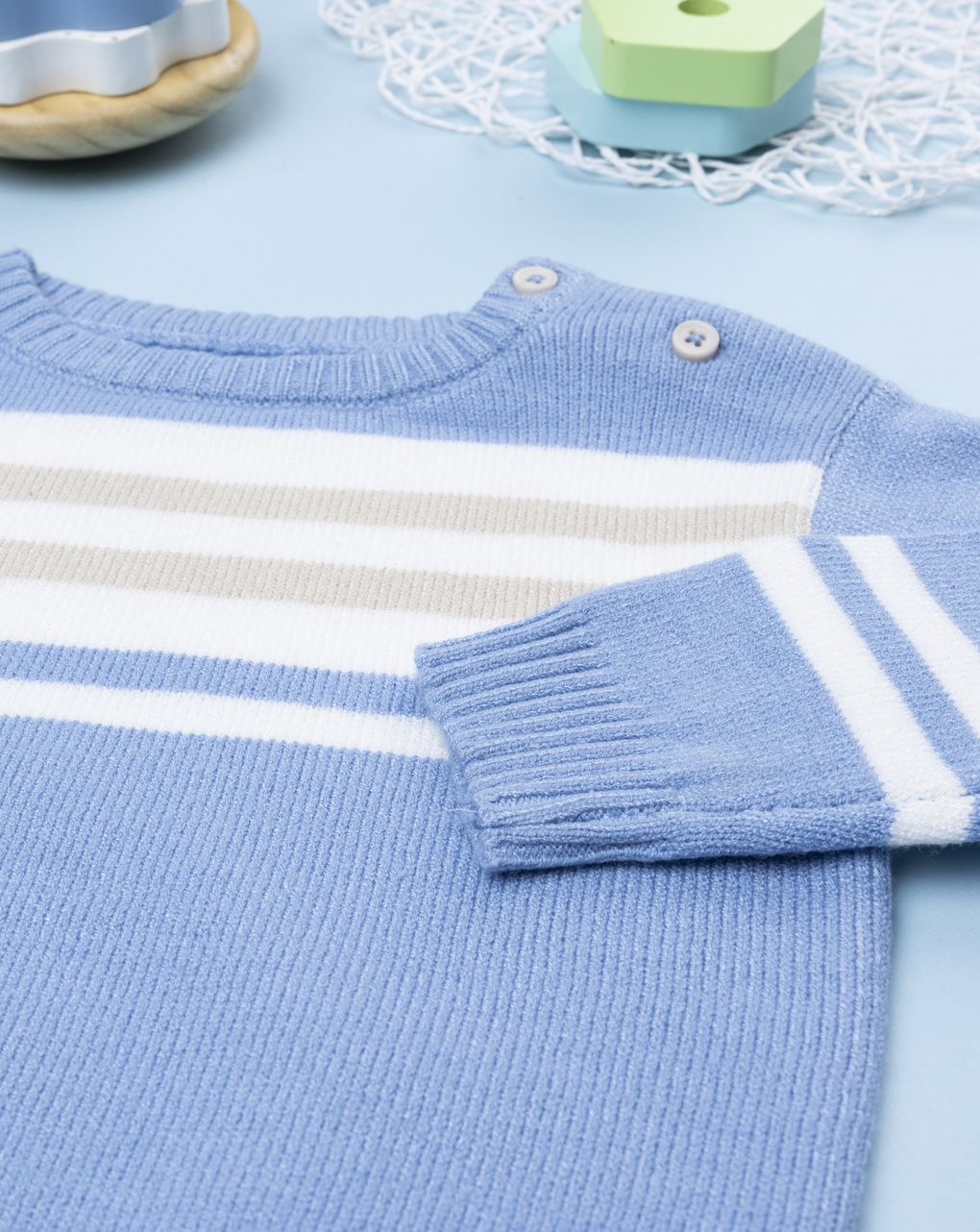 βρεφικό πουλόβερ γαλάζιο ριγέ για αγόρι - Prénatal