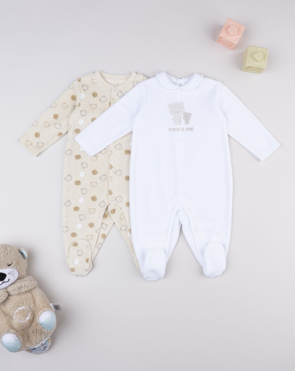 βρεφικά φορμάκια σενίλ με αρκουδάκια πακέτο x2 για αγόρι - Prénatal