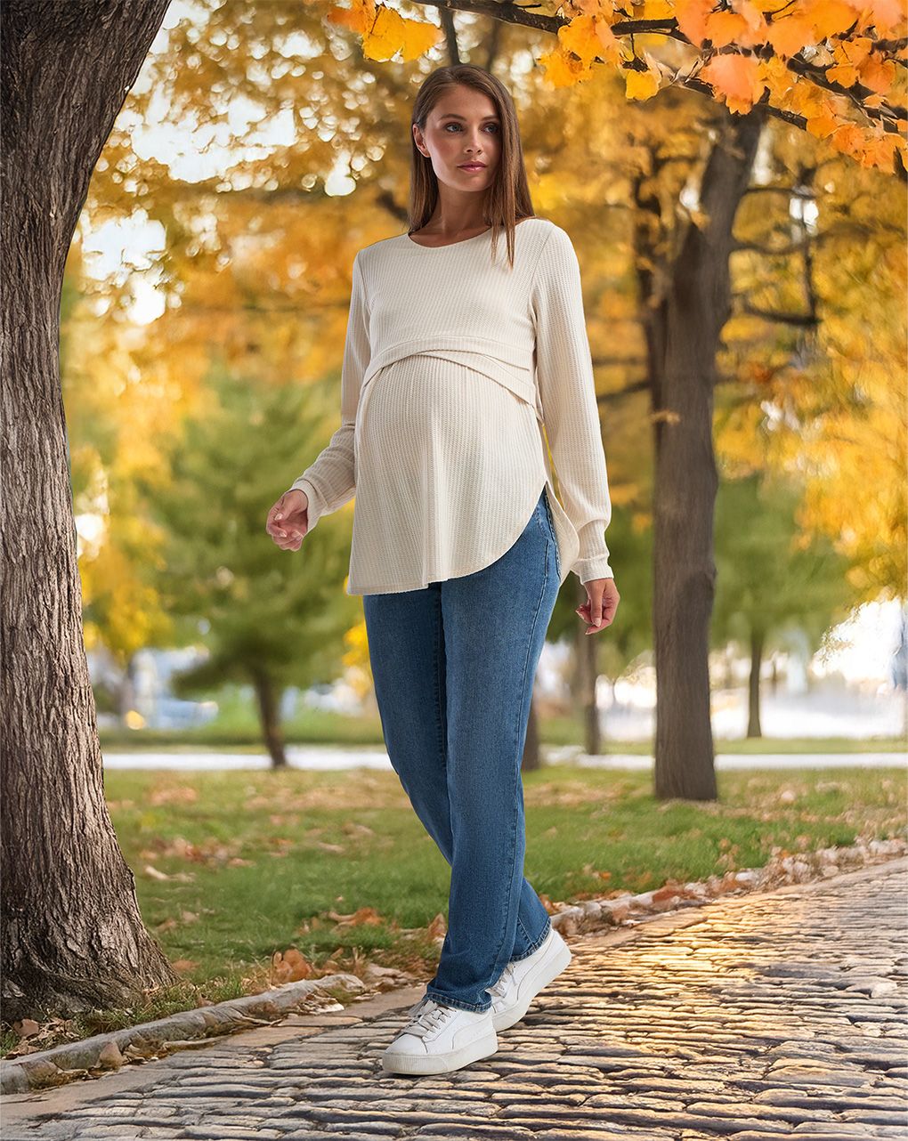 γυναικεία μπλούζα εγκυμοσύνης/θηλασμού γκοφρέ μπεζ - Prénatal