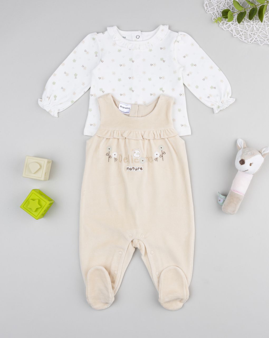 βρεφικό σετ μπλούζα και σαλοπέτα nature για κορίτσι