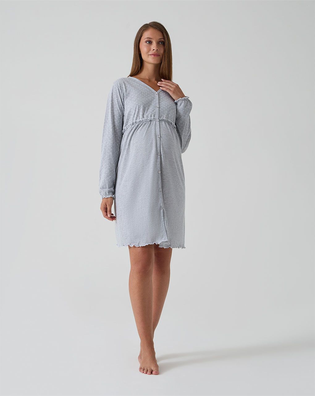 γυναικείο νυχτικό εγκυμοσύνης/θηλασμού γκρι πουά - Prénatal