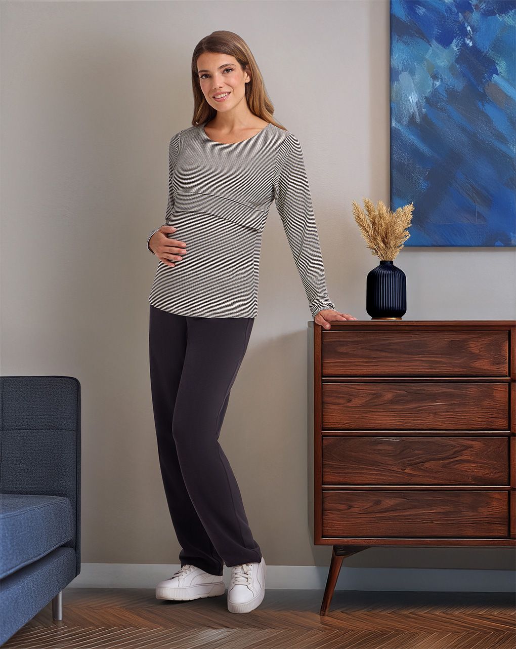 γυναικεία μπλούζα εγκυμοσύνης/θηλασμού ριγέ μπεζ/μαύρη