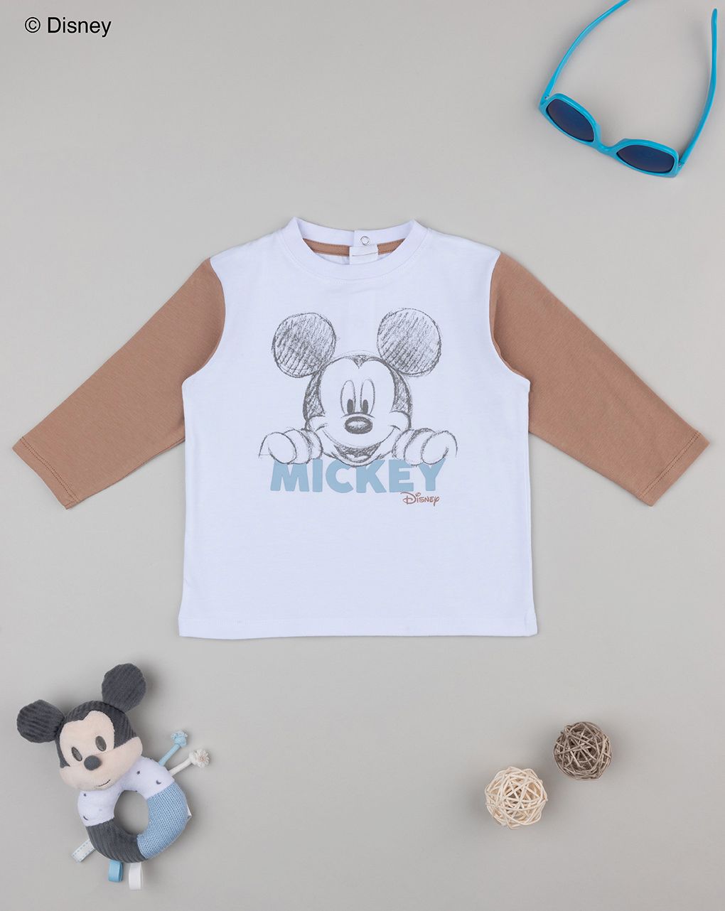 βρεφική μπλούζα λευκή/καφέ mickey για αγόρι