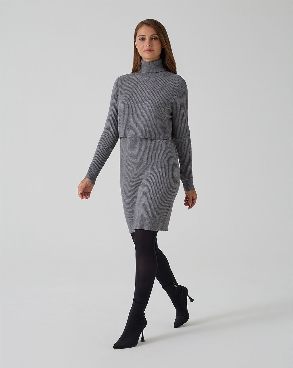 γυναικείο φόρεμα πλεκτό εγκυμοσύνης/θηλασμού γκρι - Prénatal