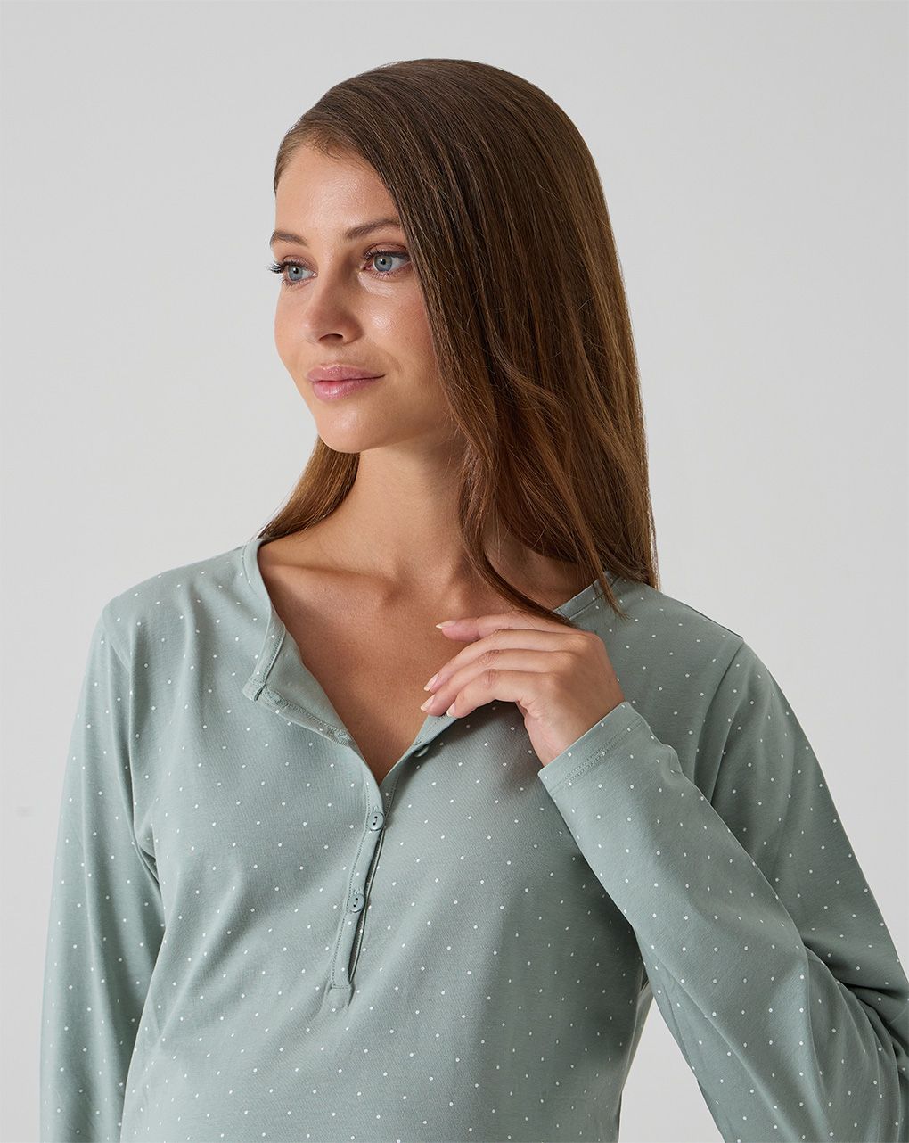 γυναικείο νυχτικό εγκυμοσύνης/θηλασμού πράσινο πουά - Prénatal