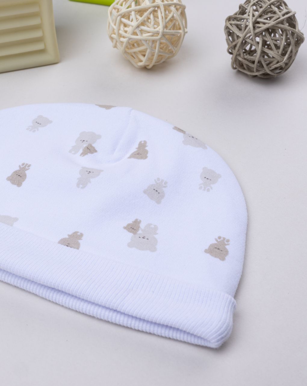 βρεφικό σκουφάκι λευκό με αρκουδάκια για αγόρι - Prénatal