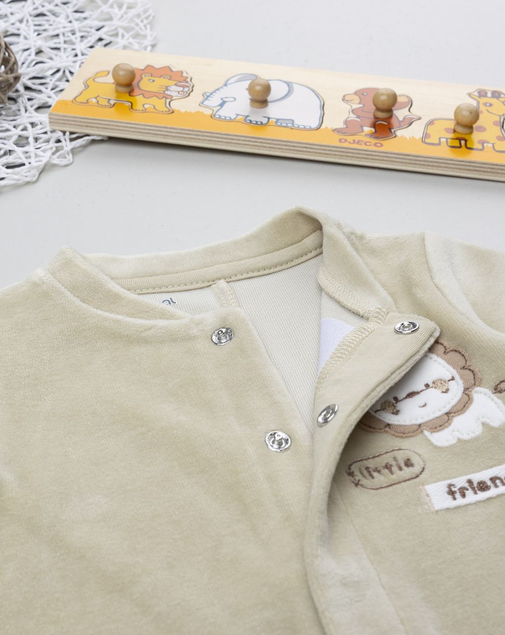 βρεφικό φορμάκι λαδί σενίλ lion για αγόρι - Prénatal