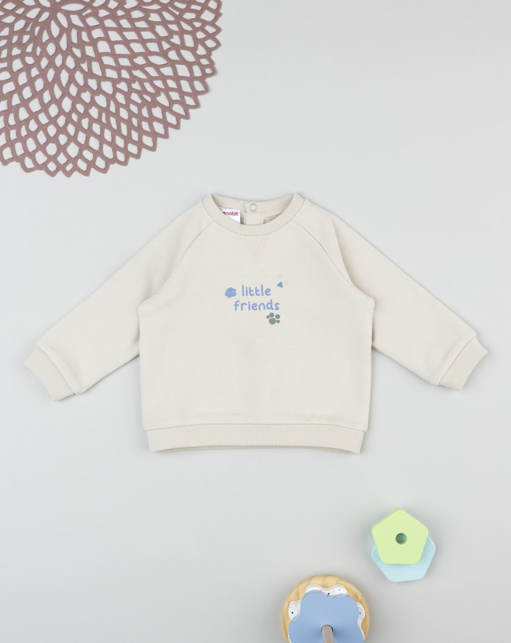 βρεφική μπλούζα φούτερ μπεζ little friends για αγόρι