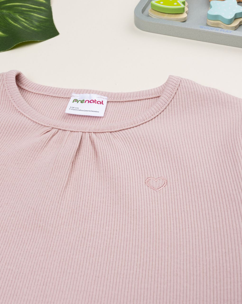 παιδική μπλούζα ροζ ριμπ με καρδούλα για κορίτσι - Prénatal