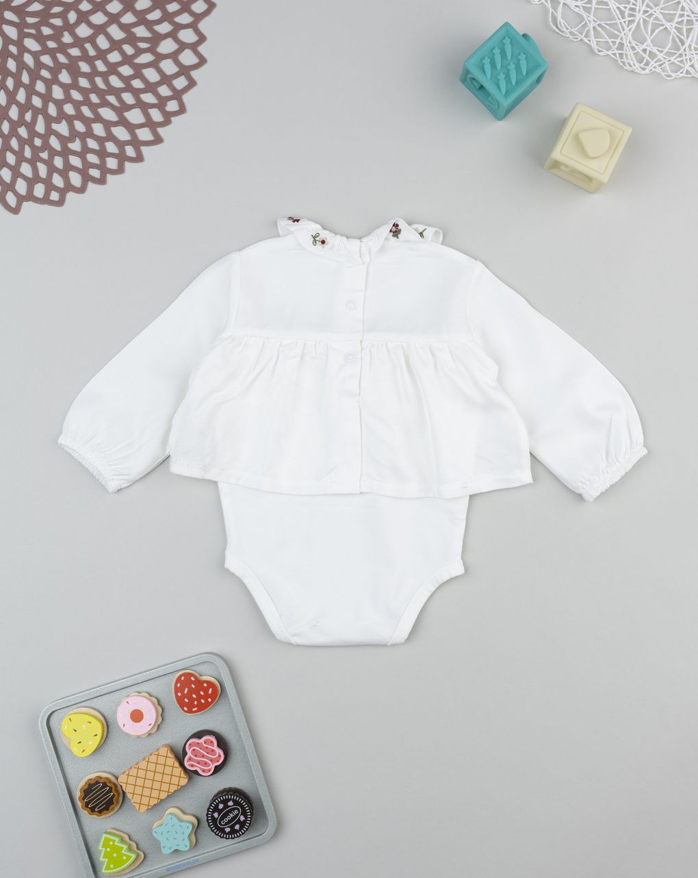 βρεφικό κορμάκι λευκό με βολάν wood girl για κορίτσι - Prénatal