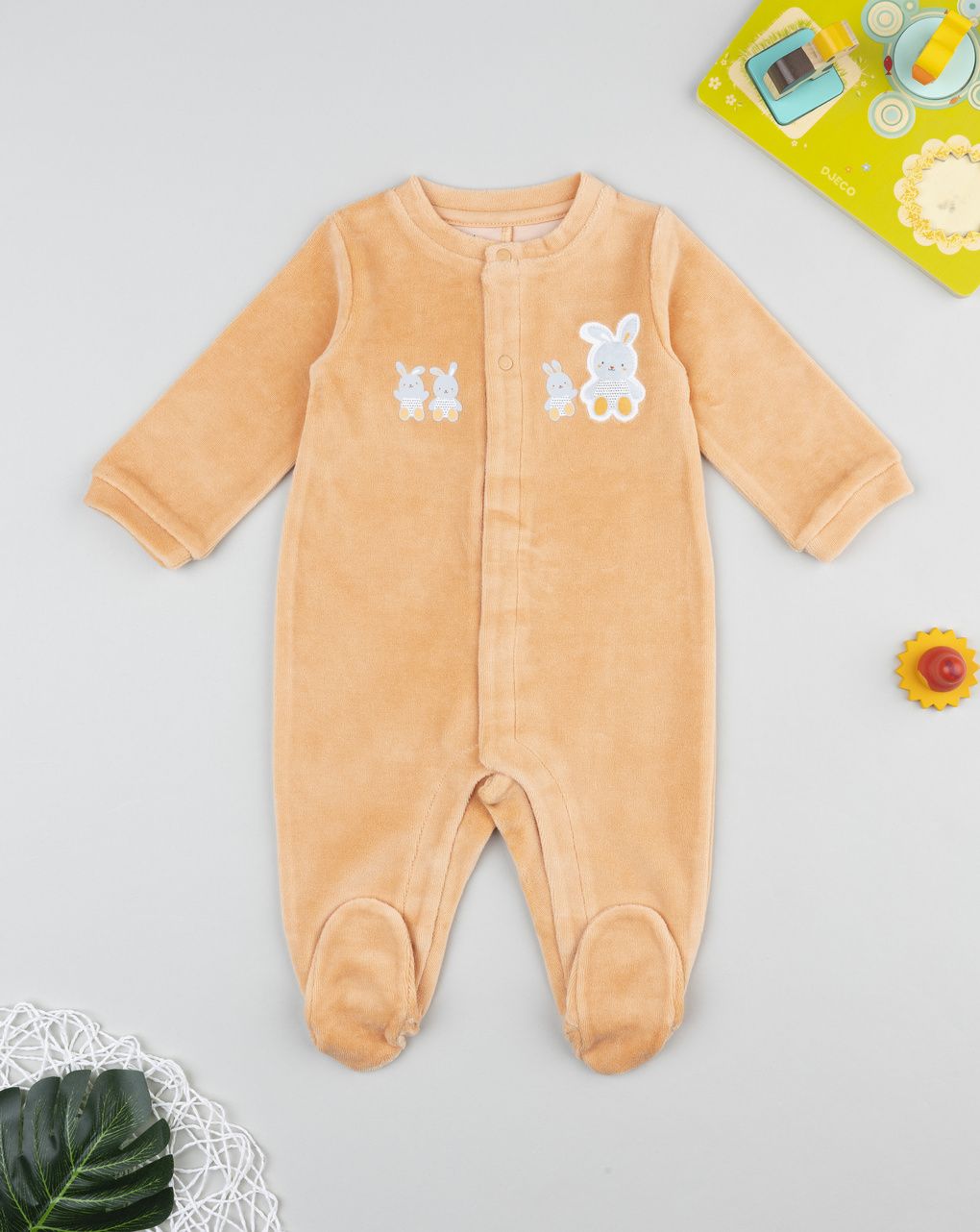 βρεφικό φορμάκι σενίλ πορτοκαλί baby smile unisex