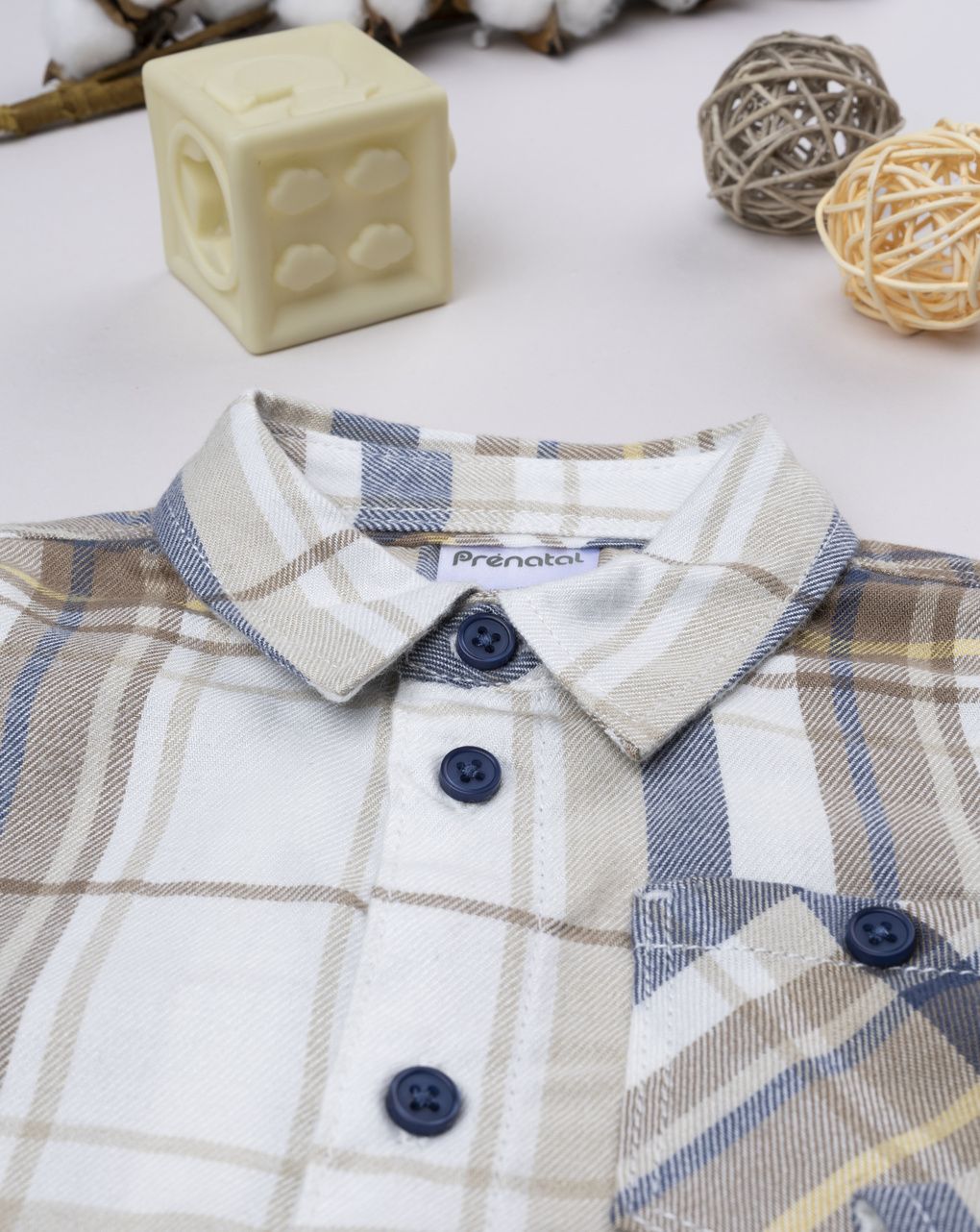 βρεφικό πουκάμισο καρό μπεζ/μπλε για αγόρι - Prénatal