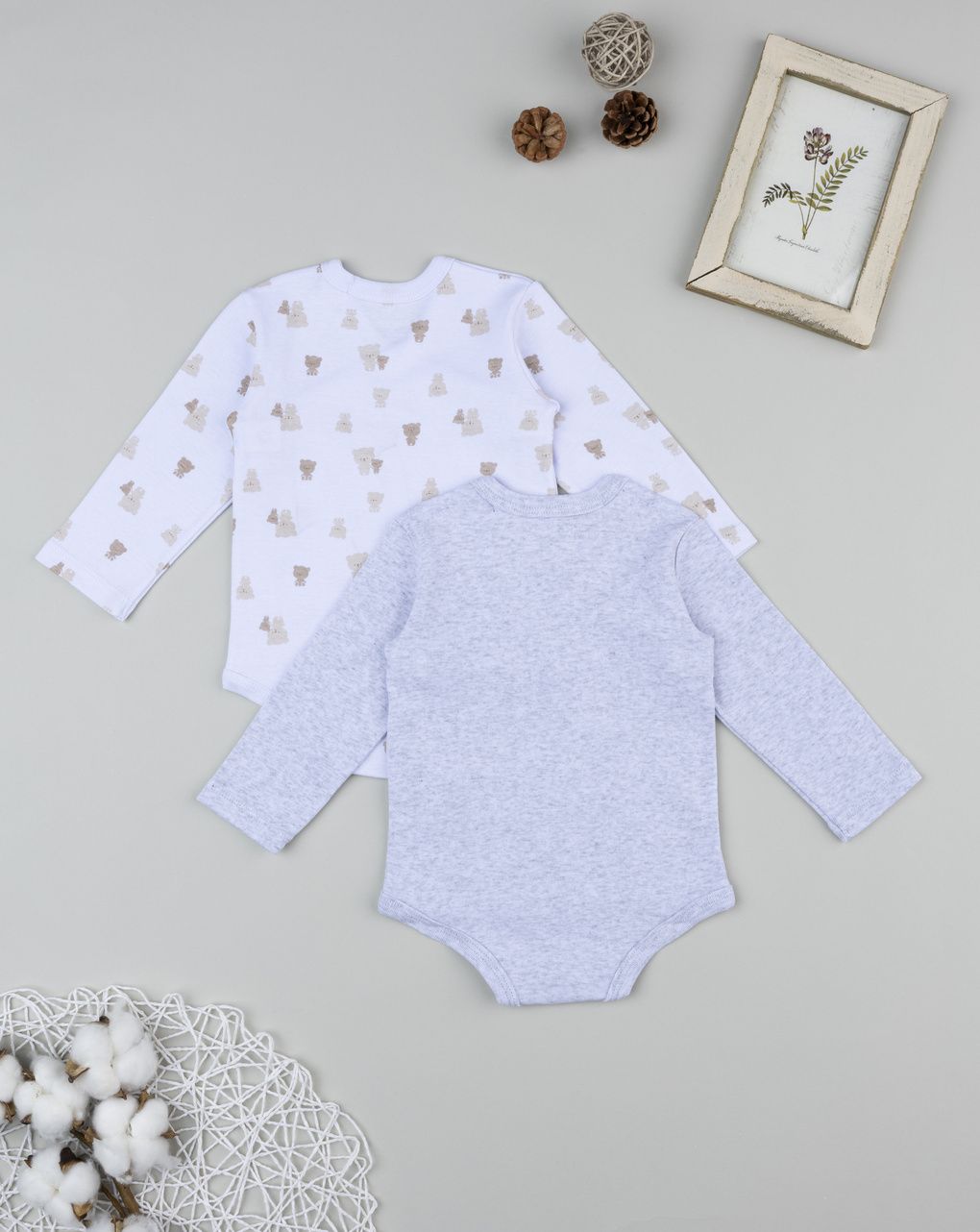 βρεφικά κορμάκια λευκό/γκρι με αρκουδάκια πακέτο x2 για αγόρι - Prénatal